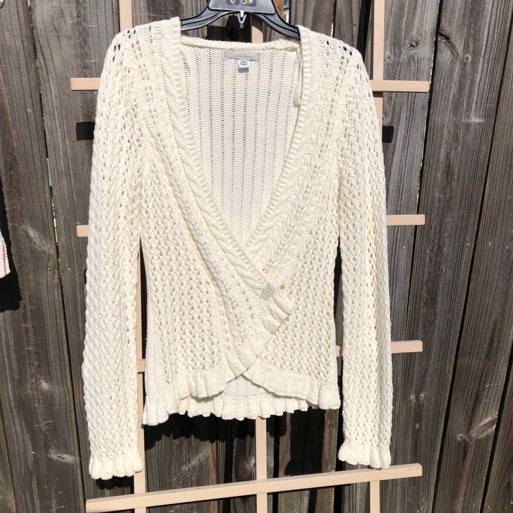 Intuitions | Cream Fancy Knit Cardigan with MOP Button M